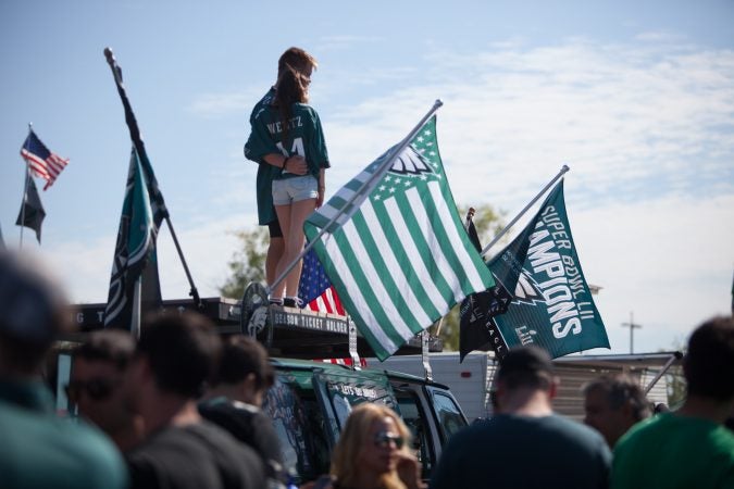 Green as far as the eye can see at the tailgate for the Eagles' season opener on Sept. 8, 2019. (Emily Cohen for WHYY)