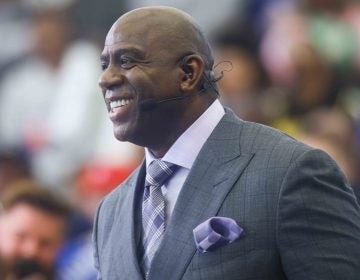 Magic Johnson seen on the set of ESPN's 