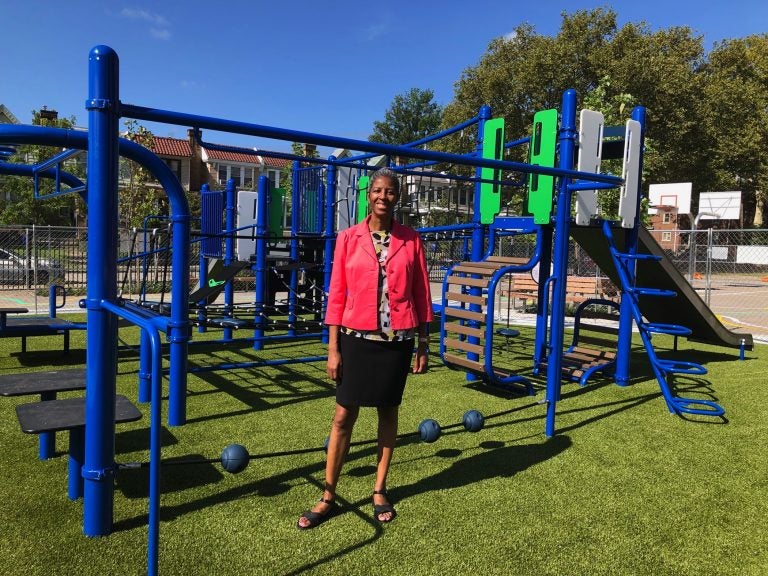 Roslynn Green has been principal at Ben Franklin for 15 years. Until now, the school yard has been entirely concrete.  (Nina Feldman/WHYY)