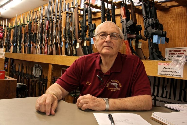 Bob Viden, owner of Bob's Little Sport Shop in Glassboro, says his shop will continue selling the ammunition that Walmart has decided to drop from its inventory. (Emma Lee/WHYY)