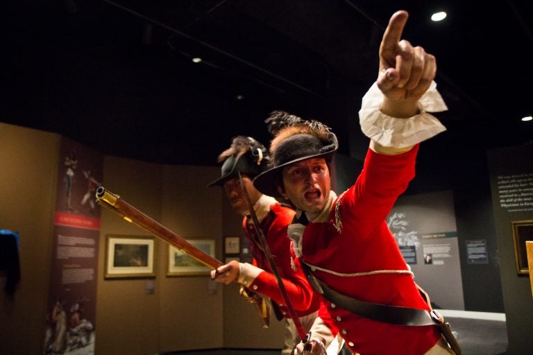 A life-sized figure of Richard St. George, a British solider during the Revolutionary War. (Kimberly Paynter/WHYY)