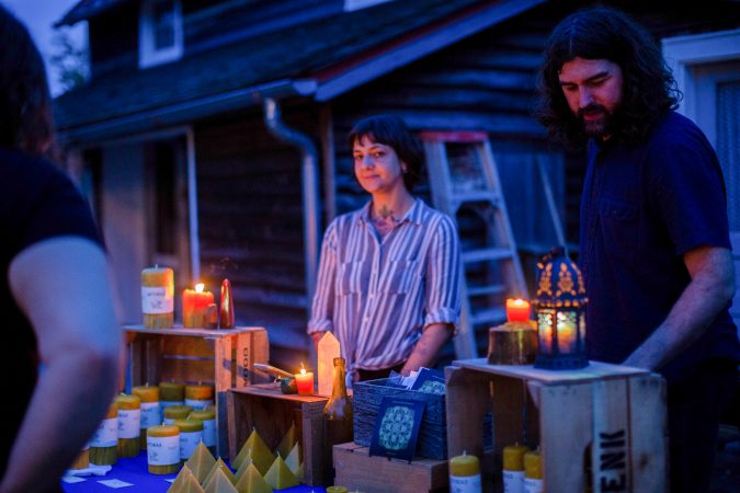 Sochi Thomas (left) and Ben Warfield (right) of Mirthas Candle were among the local vendors at 