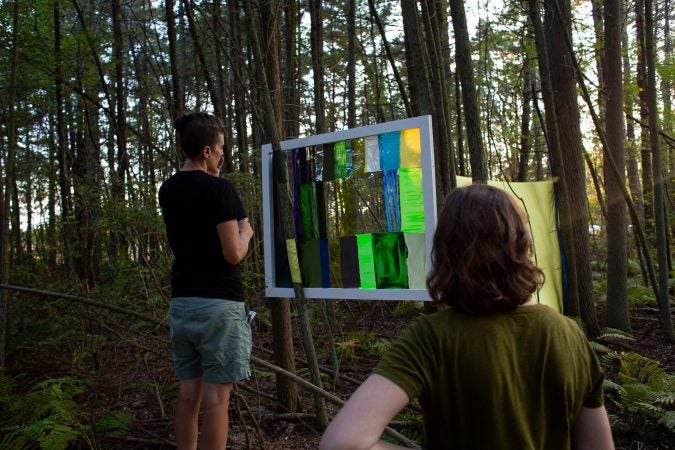 Visitors interact with some of the environmental art pieces at 