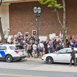 Safe injection site supporters in Philadelphia rallied outside a federal hearing Thursday to determine if the proposed Safehouse would violate the federal Controlled Substances Act. (Kimberly Paynter/WHYY)