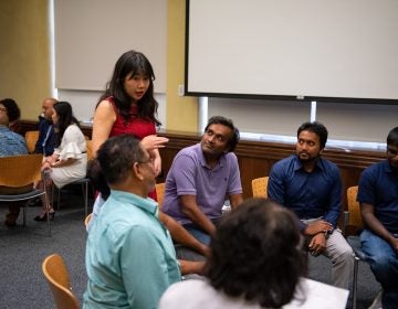 Stephanie Sun, who serves on the Governor's Advisory Commission on Asian Pacific American Affairs, speaks with a breakout group during an Asian American/Pacific Islander town hall on the 2020 census on Saturday, Sept. 7, 2019. (Kriston Jae Bethel for WHYY)