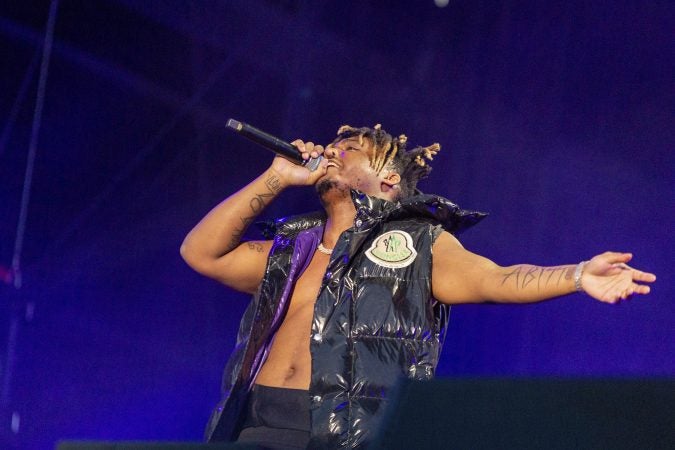 Juice Wrld during the Made In America Music Festival on August, 31 2019, in Philadelphia. (Photo by Daniel DeSlover/Sipa USA)(Sipa via AP Images)