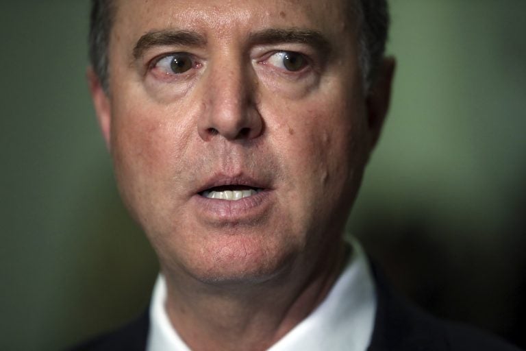 Chairman Rep. Adam Schiff, D-Calif., talks to the media after Acting Director of National Intelligence Joseph Maguire testified before the House Intelligence Committee on Capitol Hill in Washington, Thursday, Sept. 26, 2019. (Andrew Harnik/AP Photo)