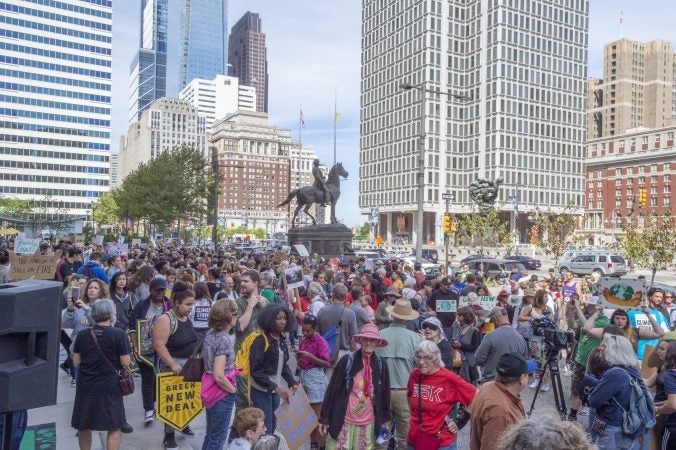 Protesters gather around the north Side of City Hall (Jonathan Wilson for WHYY)