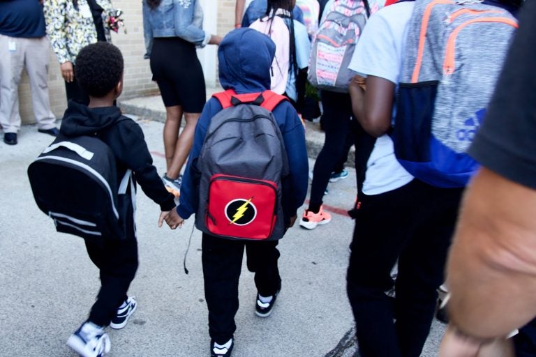 Philadelphia students arrive for the first day of school, 2019. (Kimberly Paynter/WHYY)