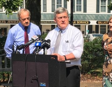 U.S. Census Bureau Director Steven Dillingham (right) met with U.S. Sen. Tom Carper and members of the Delaware Complete Count Commission in Georgetown Monday morning. (Mark Eichmann/WHYY)