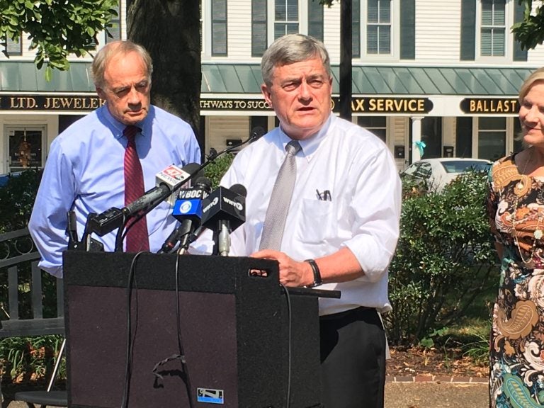 U.S. Census Bureau Director Steven Dillingham (right) met with U.S. Sen. Tom Carper and members of the Delaware Complete Count Commission in Georgetown Monday morning. (Mark Eichmann/WHYY)