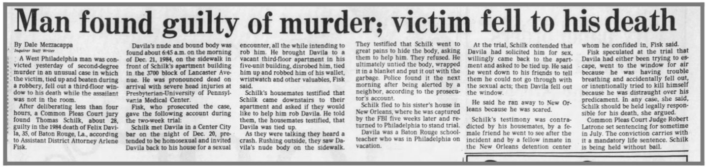 An article from the Philadelphia Inquirer in 1986 with the headline 