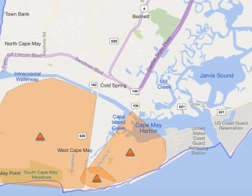 An image of an Atlantic City Electric outage map showing Cape May City and Cape May Point Borough. 