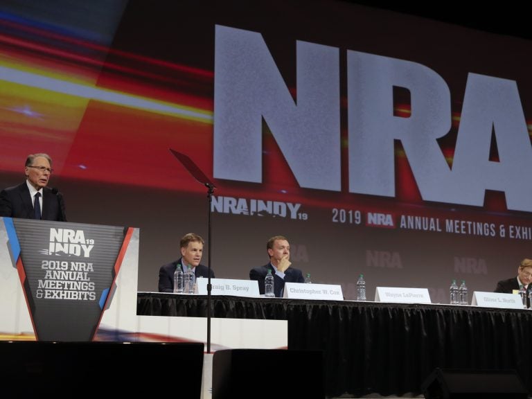 National Rifle Association Chief Executive Wayne LaPierre speaks at the NRA Annual Meeting in Indianapolis in April. (AP Photo/Michael Conroy)