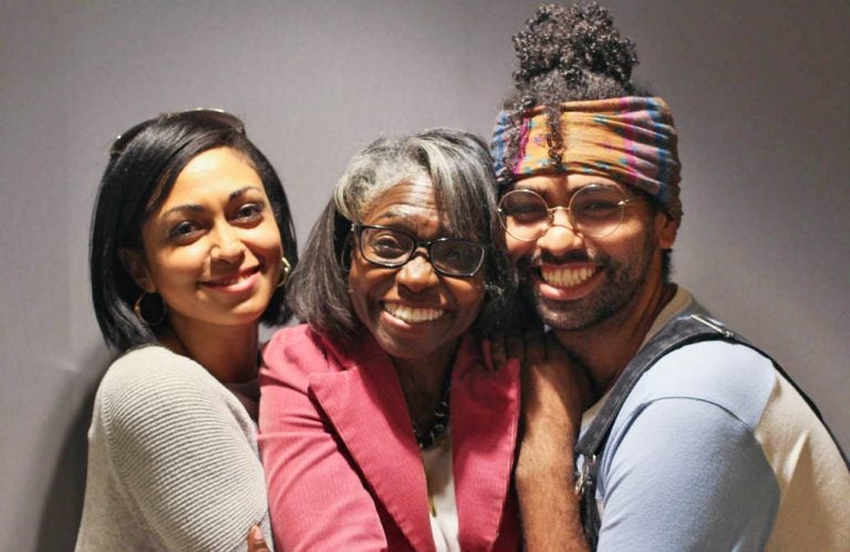 At StoryCorps in Baltimore last month, retired Col. Denise Baken (center) told her children, Christian Yingling and Richard Yingling, about the discrimination she faced as a black woman in the Army. (Emilyn Sosa for StoryCorps)