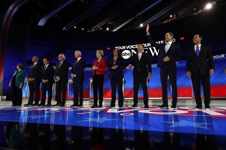 Democratic presidential candidates are introduced for the Democratic presidential primary debate hosted by ABC on the campus of Texas Southern University Thursday, Sept. 12, 2019, in Houston. (AP Photo/Eric Gay)