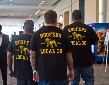 Members of the Roofers Local 130 attend the Worker’s Presidential Summit. (Kimberly Paynter/WHYY)