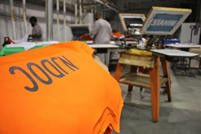 Prisoners make clothing for the New Jersey Department of Corrections. (Emma Lee/WHYY)