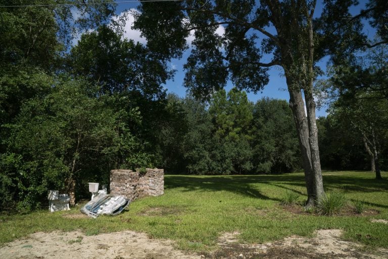 A flood-prone area of Houston where houses have been bought out with help from the federal government is now an empty field. (Claire Harbage/NPR)