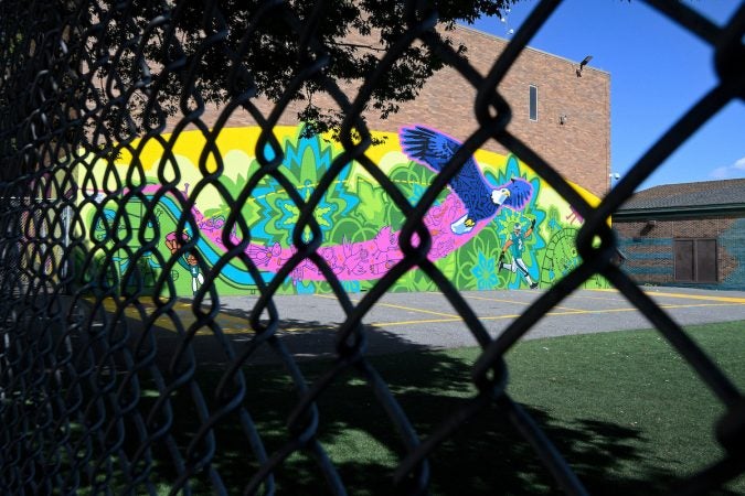 In 2017, the Philadelphia Eagles helped rebuild the playground at Lewis Elkin Elementary School. (Bastiaan Slabbers for WHYY)