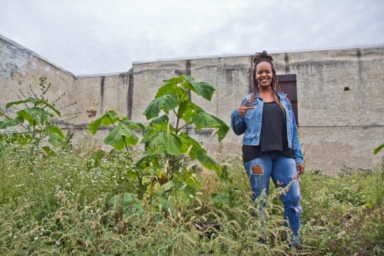 Rashida Ali-Campbell on her lot on N 41st St. (Kimberly Paynter/WHYY)