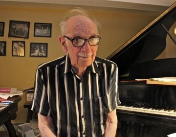 Composer George Crumb is pictured in his studio, in a converted garage at his home in Media, Pa. (Emma Lee/WHYY)