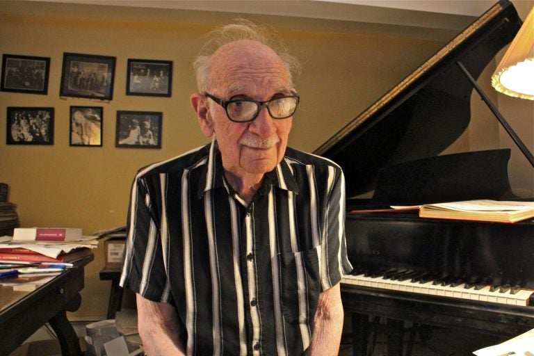 Composer George Crumb is pictured in his studio, in a converted garage at his home in Media, Pa. (Emma Lee/WHYY)