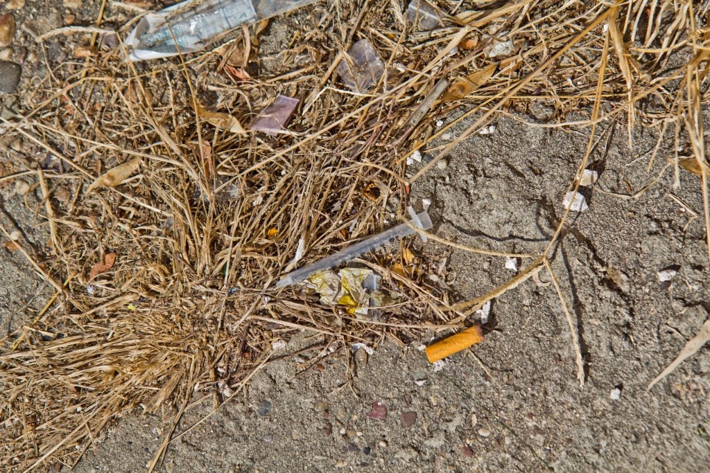 A syringe on the sidewalk in Kensington.