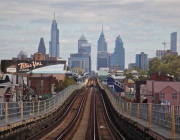 The Market-Frankford line, with the Philly skyline in the background