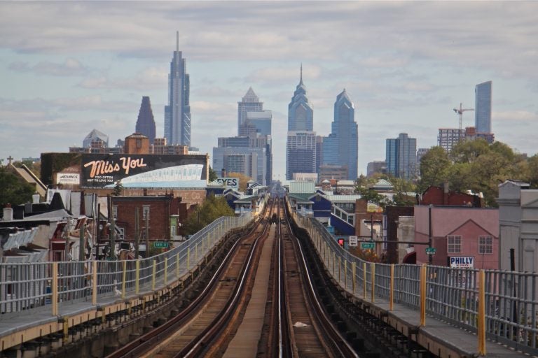 The Market-Frankford line, with the Philly skyline in the background