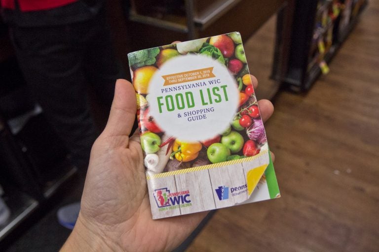 A 2018-19 WIC food guide at a supermarket in South Philadelphia. (Kimberly Paynter/WHYY)