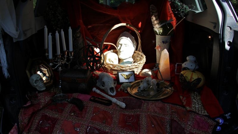 A bust of Johannes Kelpius is among the artifacts used by Kris Soffa to tell the story of the 17th century mystic, who brought his doomsday cult to the wilderness of the Wissahickon to await the apocalypse. (Emma Lee/WHYY)