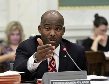 Philadelphia City Councilmember Derek Green speaks during a hearing on a bill that would guarantee legal counsel for those facing eviction. (Emma Lee/WHYY)