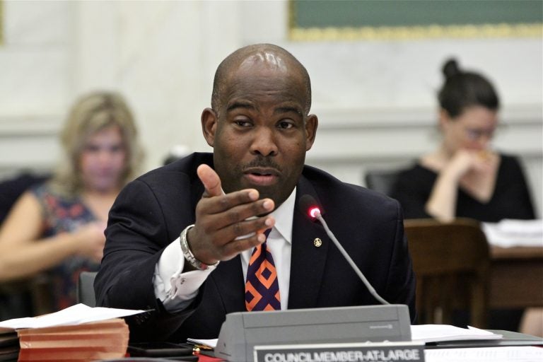 Philadelphia City Councilmember Derek Green speaks during a hearing on a bill that would guarantee legal counsel for those facing eviction. (Emma Lee/WHYY)