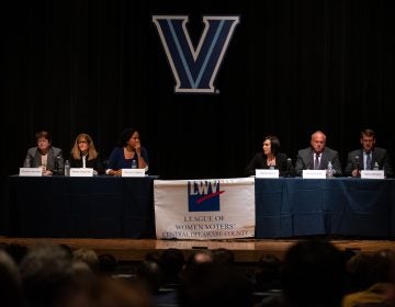 Democrat and Republican candidates for Delaware County Council spar during a debate at Villanova University on Thursday, October 10, 2019. (Kriston Jae Bethel for WHYY)