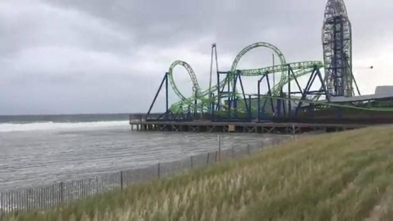 A beach in Seaside Heights is completely submerged during the Thursday evening high tide. (Photo courtesy of Penny Ferone/Jersey Shore Hurricane News)