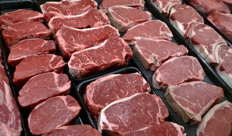 In this Jan. 18, 2010 file photo, steaks and other beef products are displayed for sale at a grocery store in McLean, Va. (J. Scott Applewhite/ AP Photo)