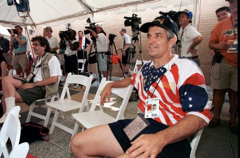 FILE - In this July 25, 1996 file photo, Jim 'Mattress Mack' McIngvale listens during a press conference at the the Atlanta Chamber of Commerce building in Atlanta. Jim McIngvale, a mattress store owner from Houston who calls himself 'Mattress Mack,' plans to bet at least $1.5 million on the Astros in New Jersey on Thursday, Oct. 3, 2019. (Richard Carson/Houston Chronicle via AP)