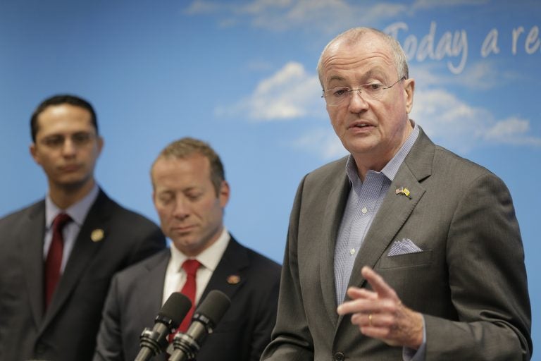 New Jersey Governor Phil Murphy speaks to reporters and others at an elementary school in Bergenfield, N.J., Monday, Oct. 7, 2019. Murphy and other local politicians announced efforts to deal with lead contamination in drinking water, specifically in schools. (Seth Wenig/AP Photo)