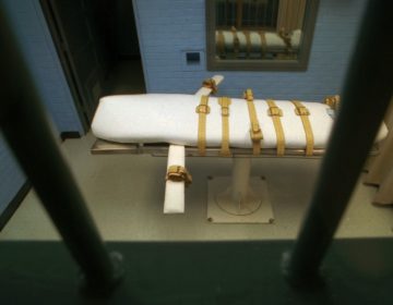 The death chamber is separated by bars, foreground, from the witness viewing room at the Walls Unit of the Texas Department of Corrections in Huntsville, Texas, in this Jan. 25, 1995 file photo.  (AP Photo/David J. Phillip, file)