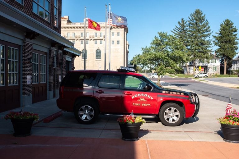 A vehicle outside the Hershey Fire Department is seen on Aug. 29, 2019. (Ian Sterling for WITF)