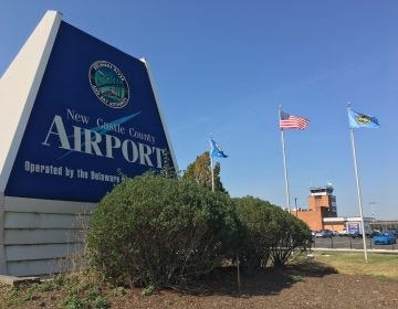 A task force will explore new uses for the Wilmington Airport, formerly called the New Castle County Airport as seen on the sign out front. (Mark Eichmann/WHYY)