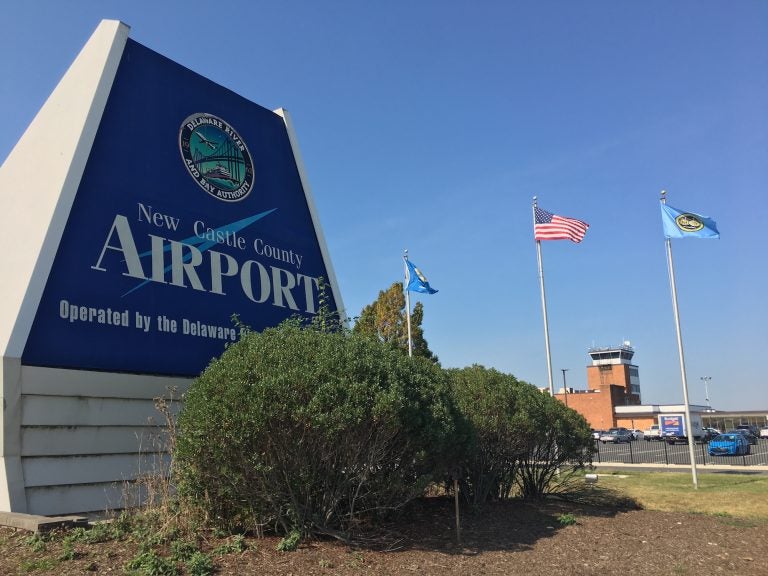 A task force will explore new uses for the Wilmington Airport, formerly called the New Castle County Airport as seen on the sign out front. (Mark Eichmann/WHYY)