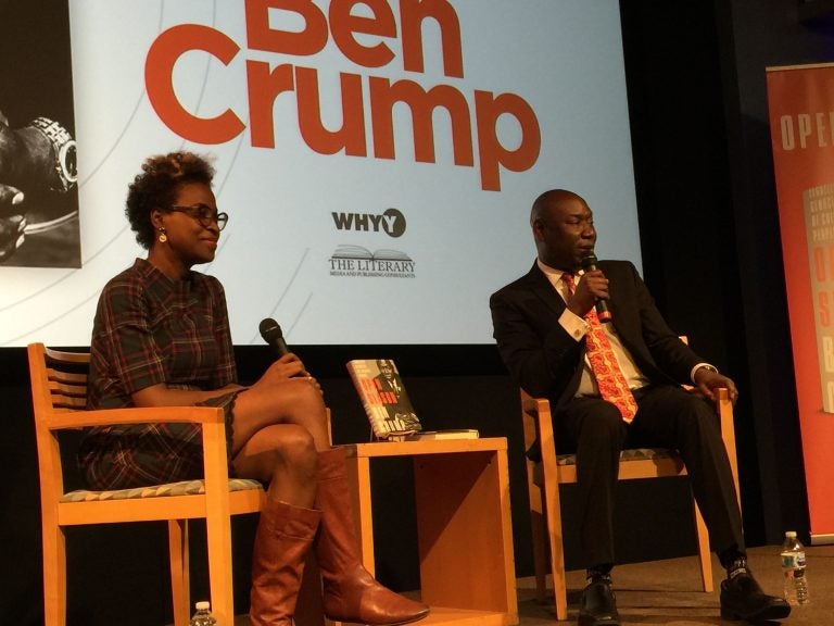 Civil rights attorney Ben Crump speaking with AP reporter Errin Haines about his new book 'Open Season: Legalized Genocide of Colored People' at WHYY studios on October 21, 2019.(Eugene Sonn/WHYY)