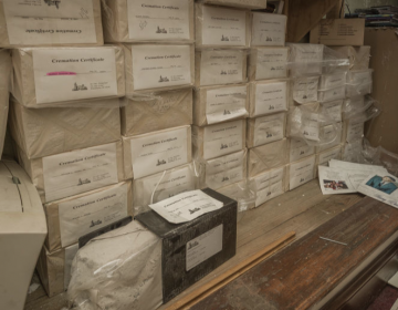 Images of what appears to be cremated remains inside the former Baker Funeral Home at 2008 N. Broad Street, taken earlier this year. (Provided) 