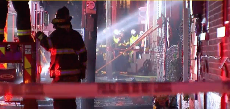 Row home explosion sparks fire. (NBC 10)