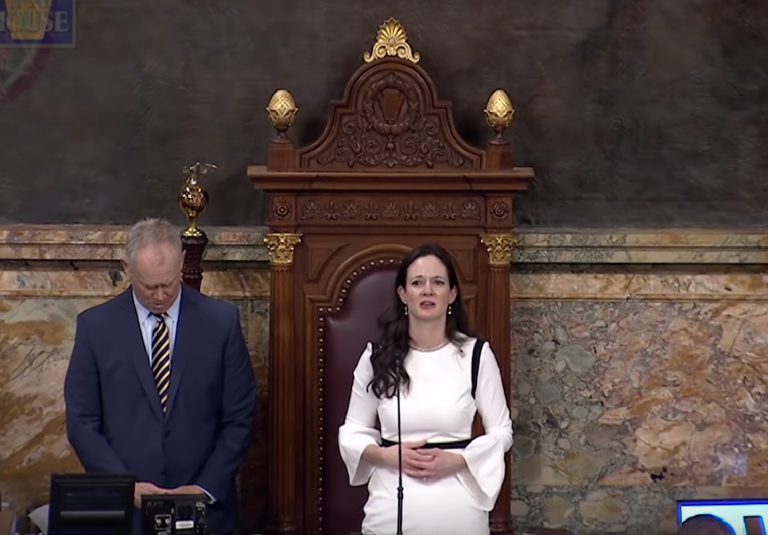 State Rep. Stephanie Borowicz delivers an invocation on March 25, 2019, in the state House. (Screenshot from video)