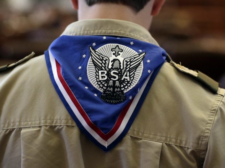 A Boy Scout wears an Eagle Scout neckerchief