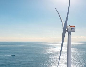 The Danish company Ørsted plans to place wind turbines like this 853-foot tall GE Haliade X-12 turbine in the Skipjack Wind Farm east of the Delaware’s southern beaches. (GE photo)