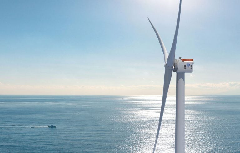 The Danish company Ørsted plans to place wind turbines like this 853-foot tall GE Haliade X-12 turbine in the Skipjack Wind Farm east of the Delaware’s southern beaches. (GE photo)
